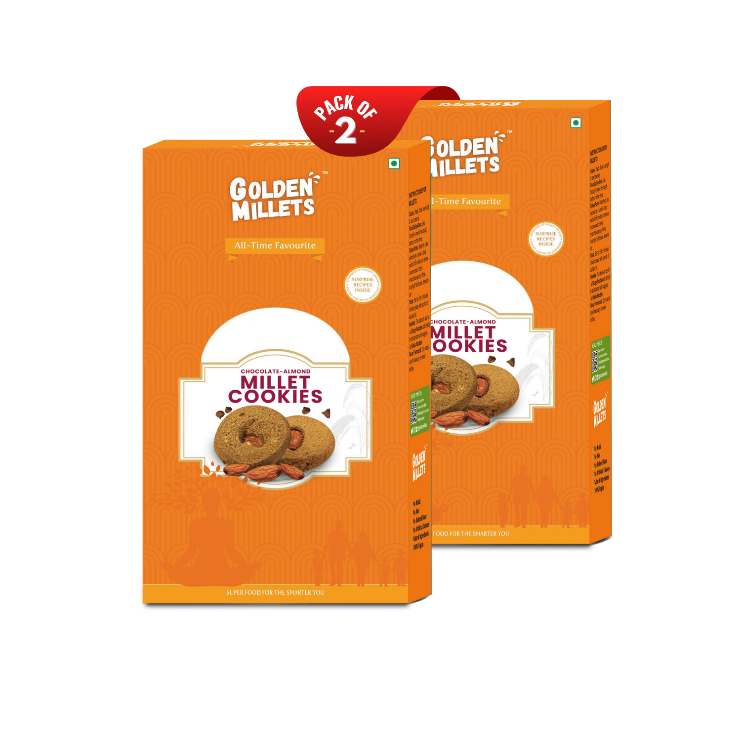 GOLDEN MILLETS  Chocolate Almond millet cookies,0% Maida,Cookies (150 g, Pack of 2)