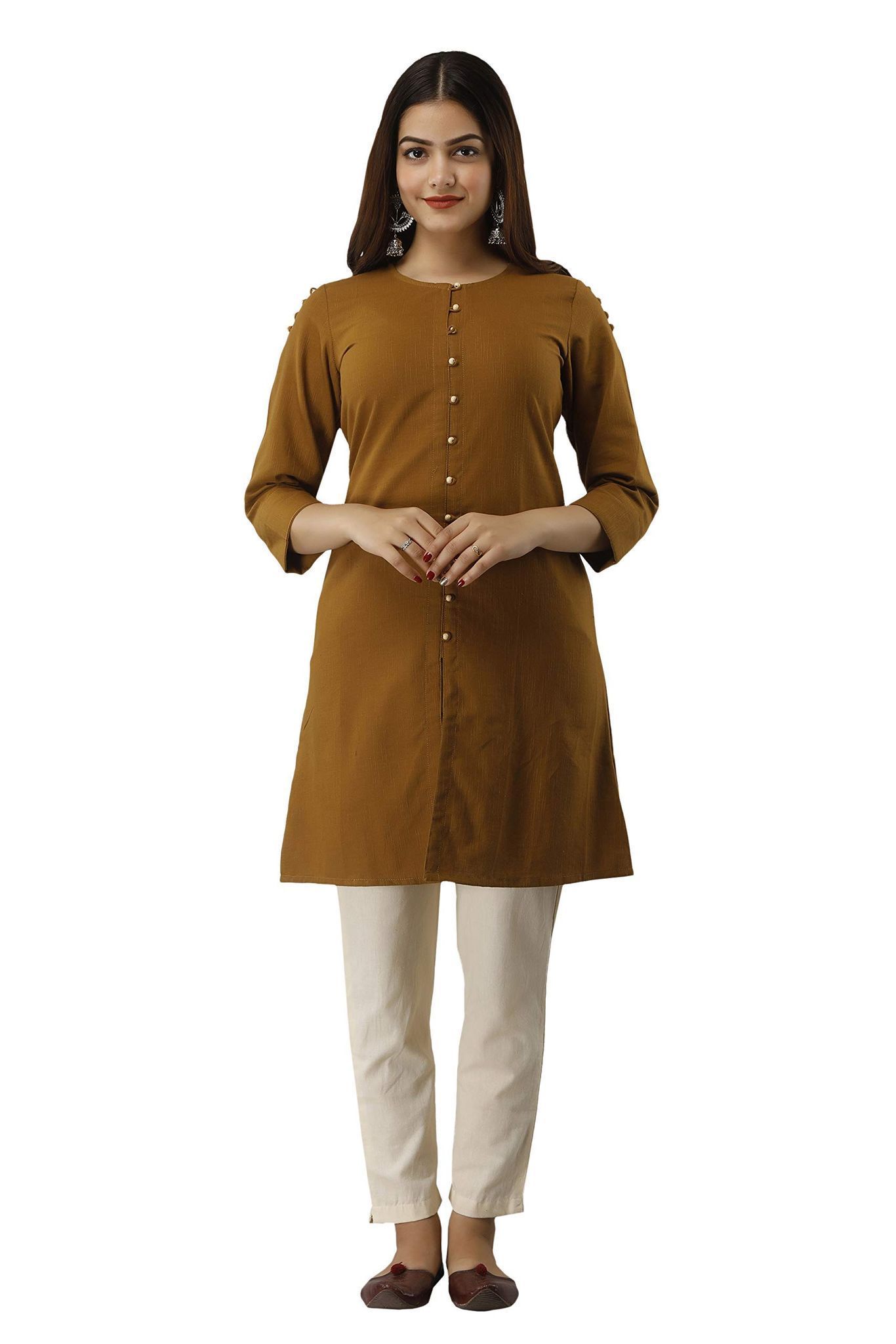 JAIPURETHNICWEAVES Women's Cotton Slub Solid Straight Tunic Kurti