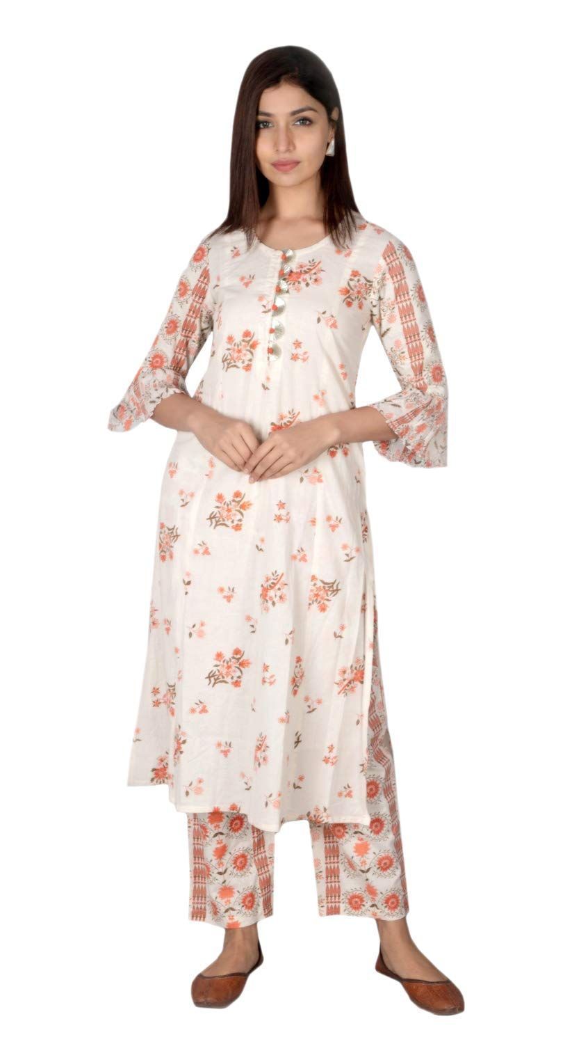 JAIPURETHNICWEAVES Women's Cotton Cambric Floral Printed A-Line Kurta & Palazzo Set