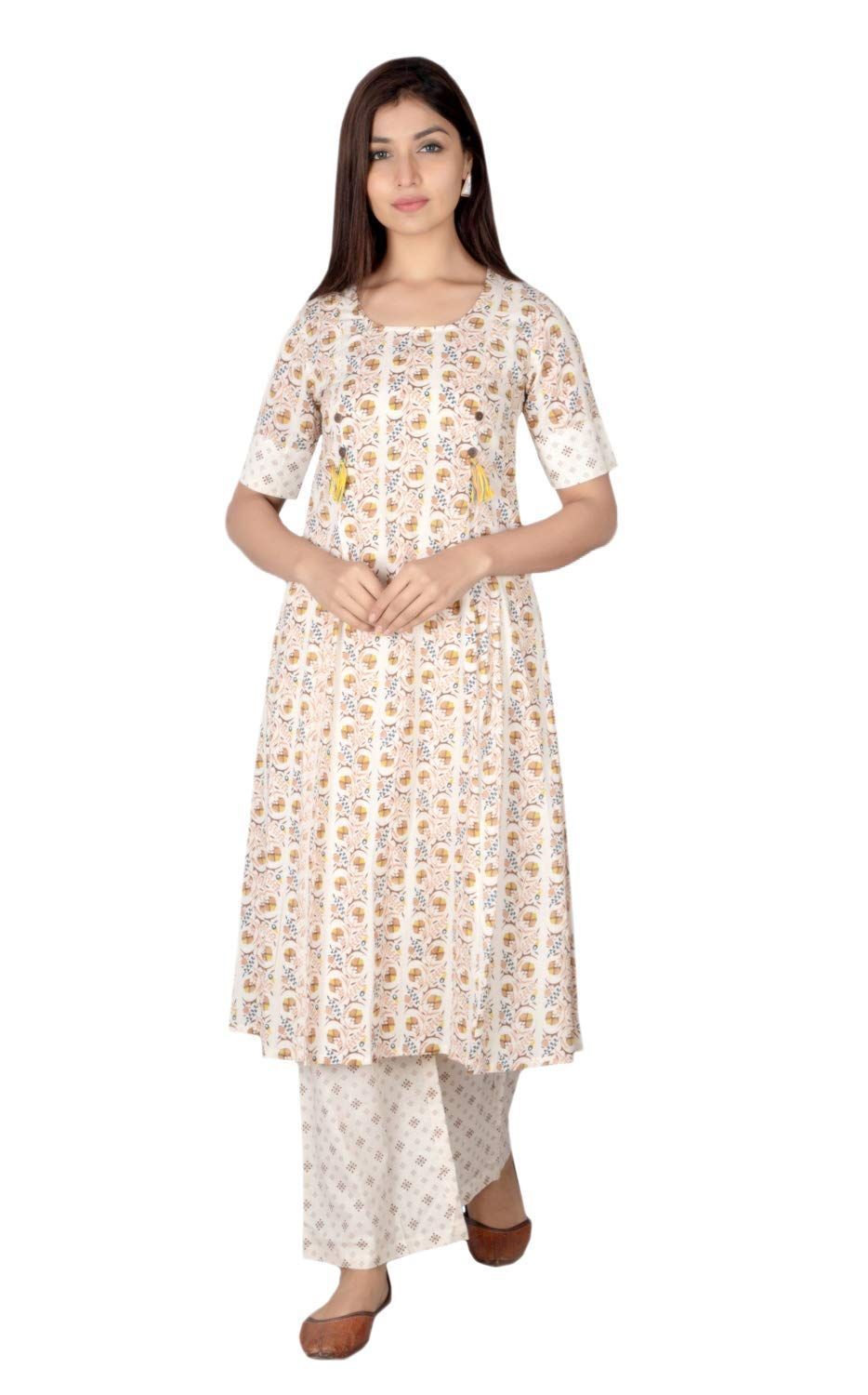 JAIPURETHNICWEAVES Women's Cotton Cambric Printed Anarkali Kurta & Palazzo Set