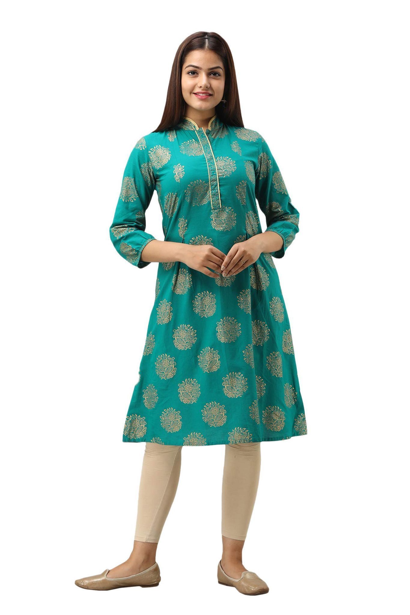 JAIPURETHNICWEAVES Women's Cotton Geometric Printed A-Line Kurta