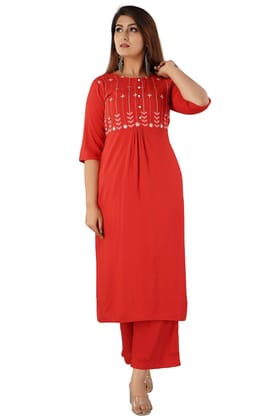 JAIPURETHNICWEAVES Women's Rayon Embroidered Straight Kurta & Palazzo Set