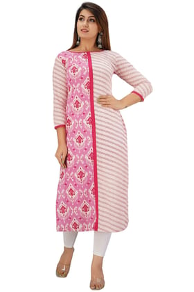 JAIPURETHNICWEAVES Women's Cotton Cambric Geometric Printed Straight Kurta (Pink)