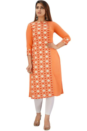 JAIPURETHNICWEAVES Women's Cotton Slub Geometric Printed Straight Kurta