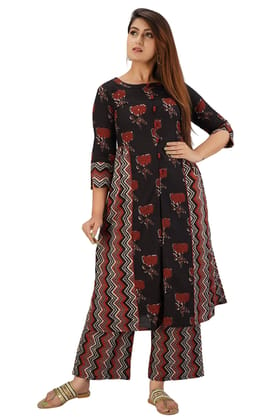 JAIPURETHNICWEAVES Women's Cotton Cambric Buti Printed Straight Kurta & Palazzo Set