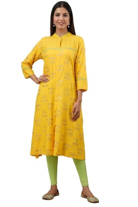 JAIPURETHNICWEAVES Women's Rayon Floral Print A-Line Kurta