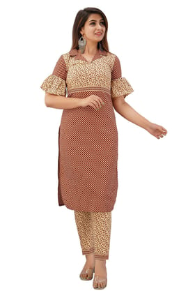 JAIPURETHNICWEAVES Women's Cotton Cambric Buti Printed Straight Kurta & Pant Set