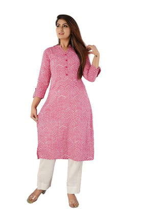 JAIPURETHNICWEAVES Women's Cotton Cambric Zig Zag Printed Straight Kurta (Pink)