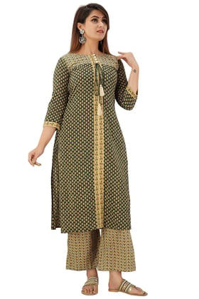 JAIPURETHNICWEAVES Women's Cotton Cambric Buti Printed Straight Kurta & Palazzo Set