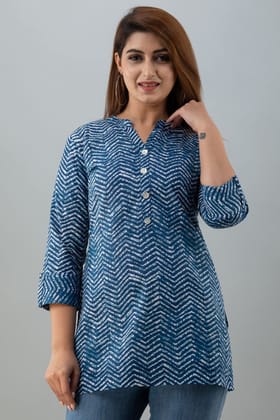 JAIPURETHNICWEAVESWomens Cotton Cambric Block Print Straight Tunic (Blue)