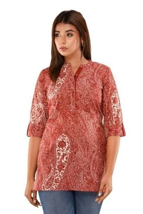 JAIPURETHNICWEAVES Womens Cotton Cambric Floral and Paisley Print Straight Tunic (Maroon)