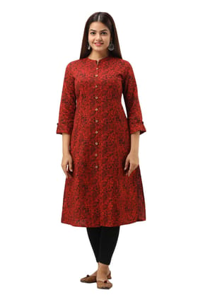 JAIPURETHNICWEAVES Women's Cotton Floral Printed A-Line Kurta