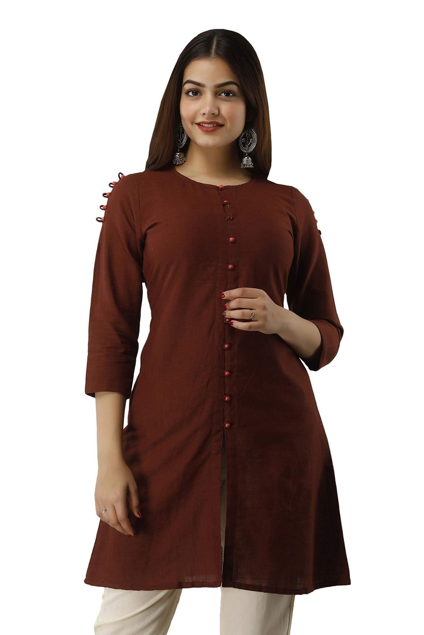 JAIPURETHNICWEAVES Women's Cotton Slub Solid Straight Tunic Kurti