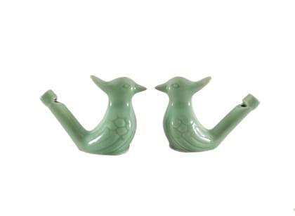 Green ceramic bird water whistle musical - fill the water and blow the bird for different sounds / clay bird water whistle terracotta bird – educational toy