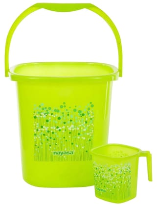 Nayasa Bucket 25 Liter with Mug (Set of 2, Green) by Krishna Enterprises