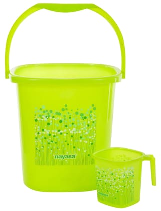 Nayasa 2 Piece Plastic Bucket and Mug Set, Green