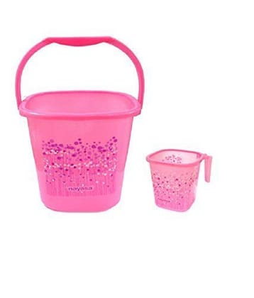 Nayasa Plastic Bucket and Matching Mug, Pink, 25 L