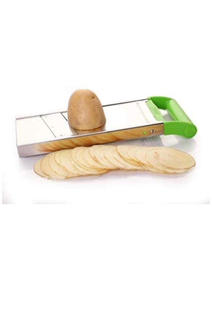 A2DR Potato Slicer for Chips Vegetable & Fruit Cutter Slicer with 2 in 1 Blade Green Colour - Pack of (1)