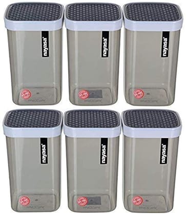 Nayasa Plastic Fusion Containers 1500ml, Set of 6, Grey, Standard