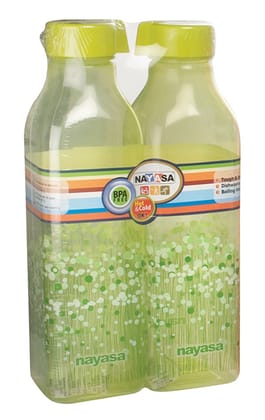 Nayasa Square DLX Plastic Fridge Water Bottle 1000 ml - Set of 2 - Green