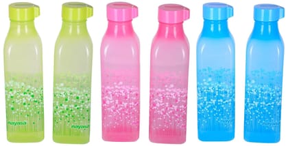 Nayasa Superplast Square DLX Plastic Water Bottle Set, 1 Litre, Set of 6, Multicolour