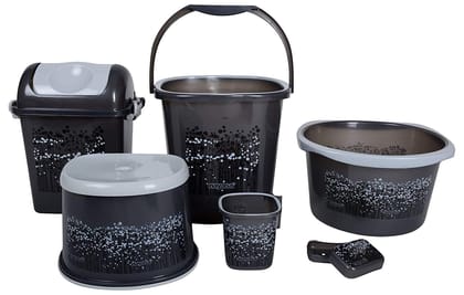 Nayasa 6 Pieces Bathroom Set - Bucket Set - Bucket - Bucket Set with Bathroom Mug Stool Patla,Soap Case,Dustbin and Tub - (25 Liters, 6-Pieces) by Avekin