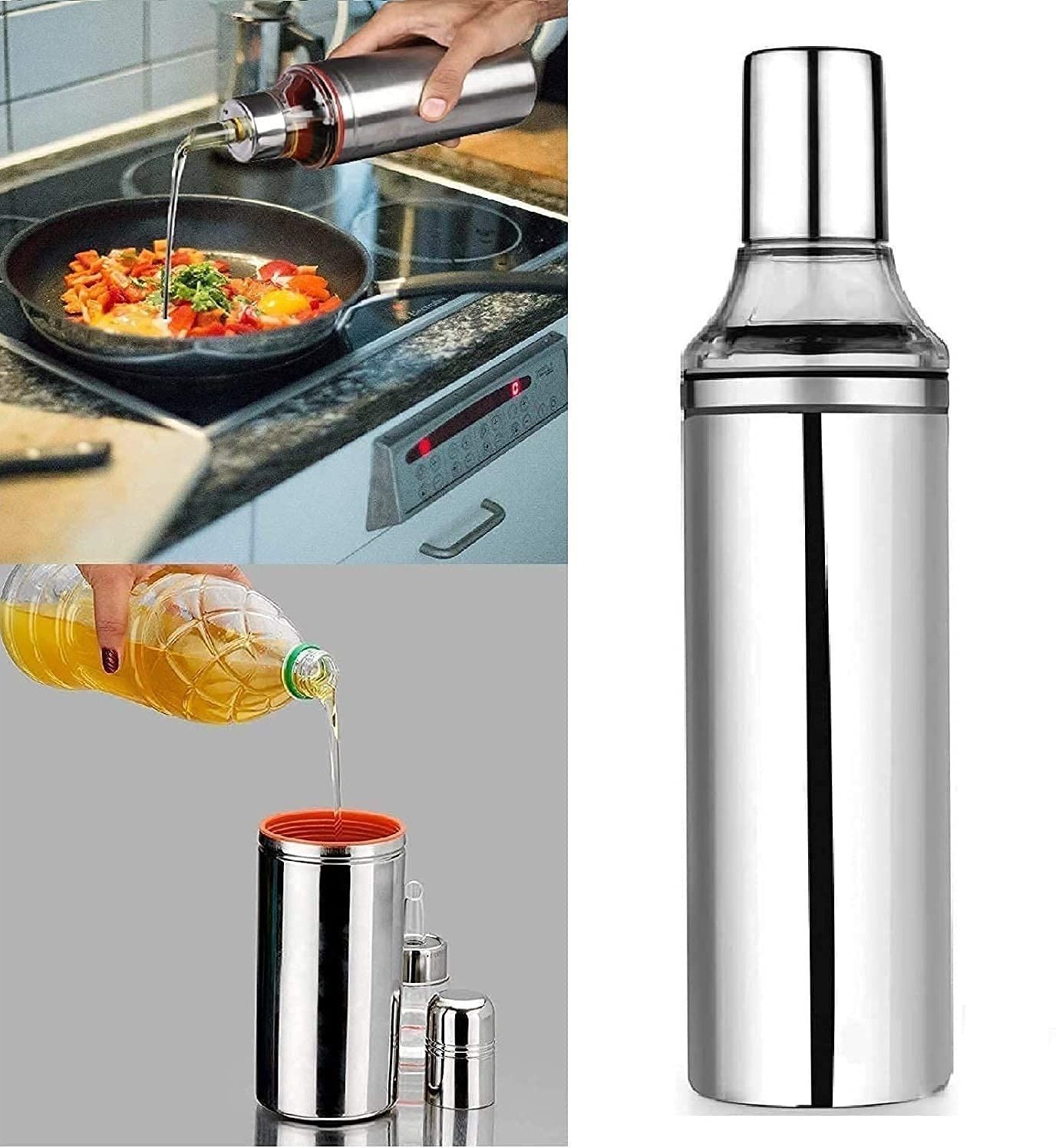 A2DR Stainless Steel Oil Dispenser Bottle, Leakproof Oil Dispenser Bottle Pot for Kitchen Cooking Restaurant Oil Nozzle Dropper Container (1L)