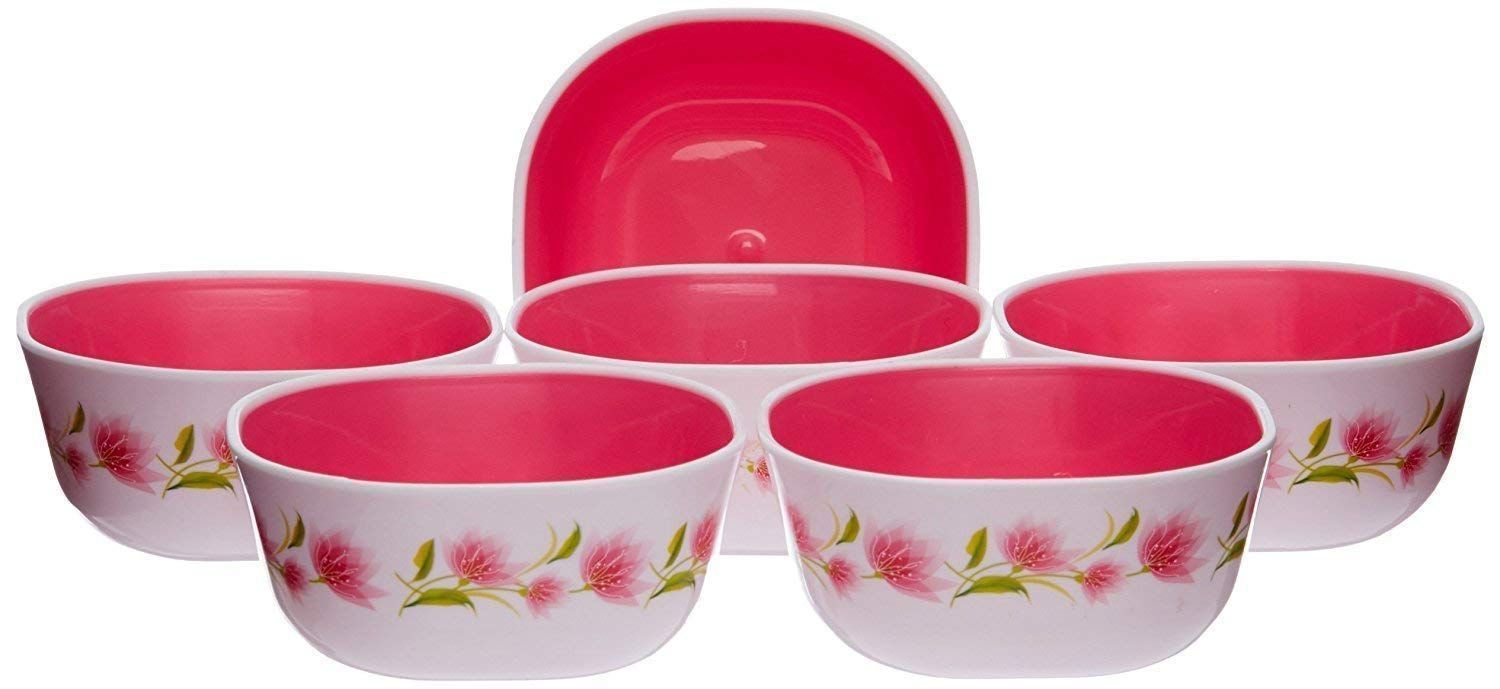 Nayasa Superplast Square DLX Plastic Bowl Set, 200 ml, Set of 6, Pink