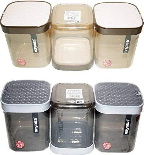 Nayasa Superplast Plastic Fusion Containers 1 Litre, Set of 6, Brown and Grey