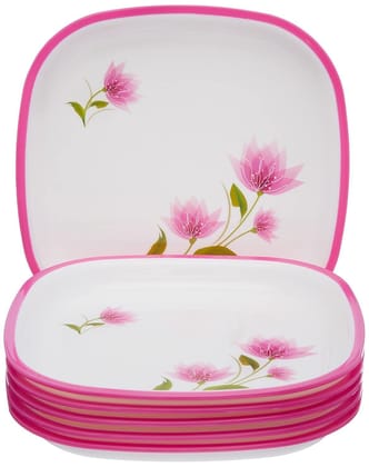 Nayasa Melamine Microfresh Square Full Plate Floral Design(Pink)_Pack of 6