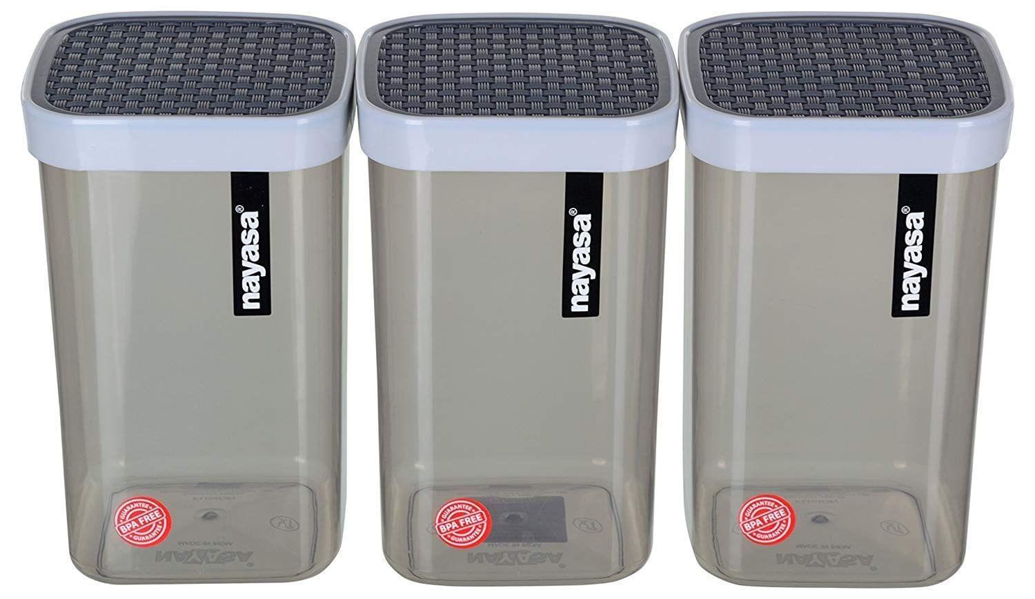 Nayasa Superplast Plastic Fusion Container 1 Litre, Set of 3, Grey