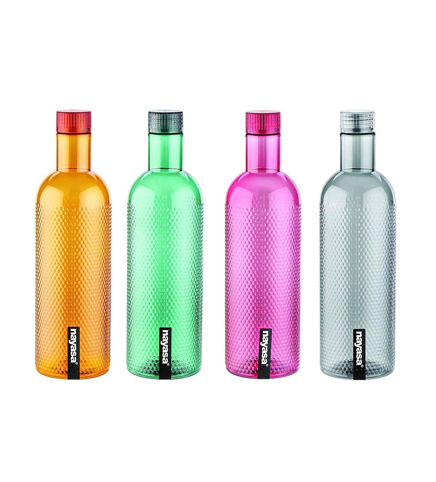 Nayasa Plastic Water Bottle, 1000ml, Set of 4, Multicolour