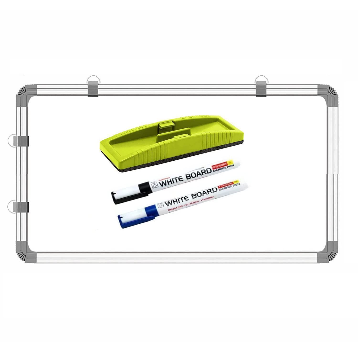 A2DR Non-Magnetic (2 x 1 Feet) Double-Sided 2in1 White Board & Green Chalk Board with Accessories 2 Marker and Duster with Hanging Hooks