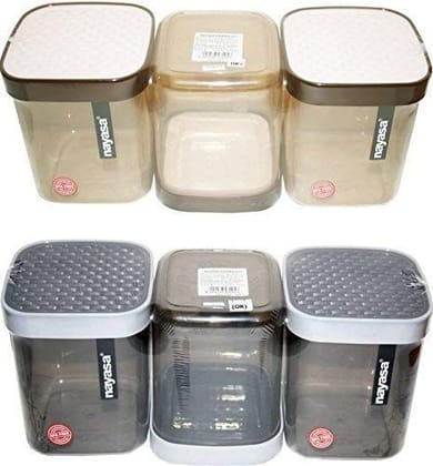 Nayasa Superplast Plastic Fusion Containers 1 Litre, Set of 6, Brown and Grey by Krishna Enterprises