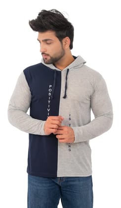 SKYBEN Branded Full Sleeves Hooded P Trend Printed T Shirt for Men in Blue