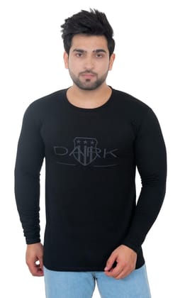 Round Neck Full Sleeves Men's Dark Black Embroidered T Shirt