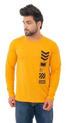 SKYBEN Men's Printed Full Sleeves Mustard Stylish T-Shirt