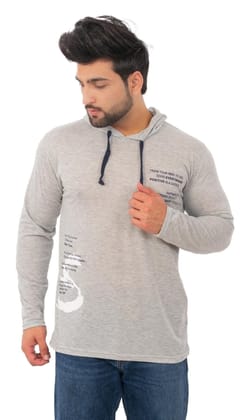 SKYBEN Branded Full Sleeves Hooded S Word Printed T Shirt for Men in Light Grey