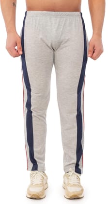 SKYBEN Branded Trackpant for Men in Light Grey Piping Patti Design