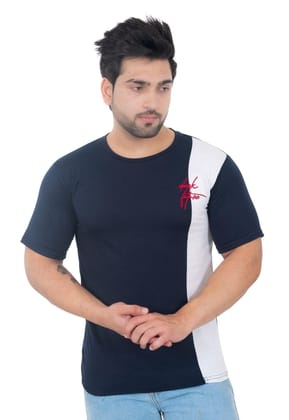 Round Neck Full Sleeves Men's Future Blue Embroidered T Shirt