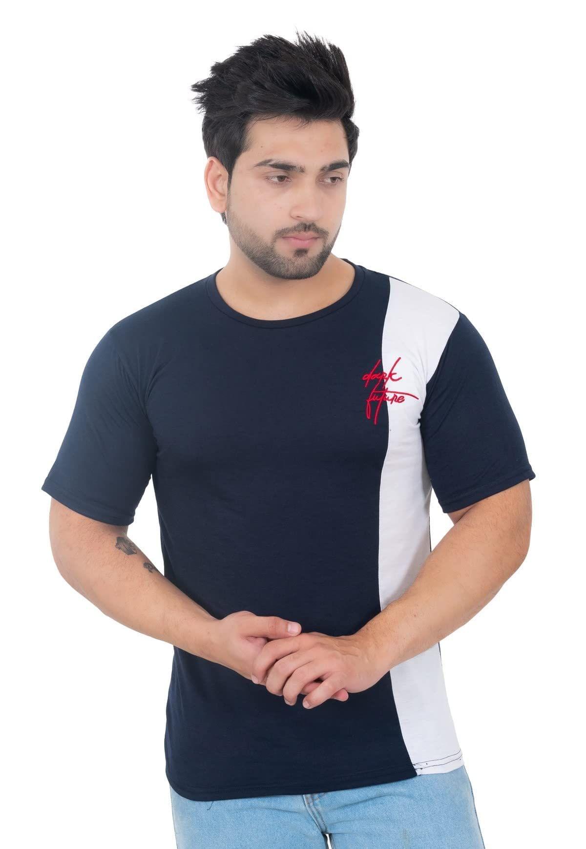 Round Neck Full Sleeves Men's Future Blue Embroidered T Shirt