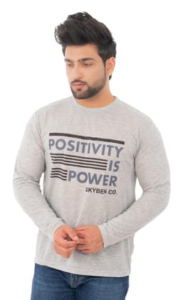 Men's Printed Full Sleeves Light Grey Stylish and Trendy T-Shirt