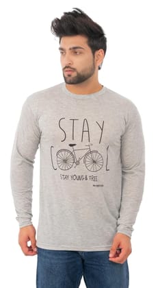 SKYBEN Men's Printed Full Sleeves Light Grey T-Shirt