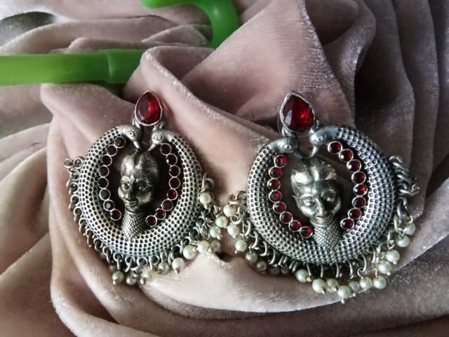 Fida Ethinic Traditional Black Stone Oxidised Silver Jhumka Earring for  Women