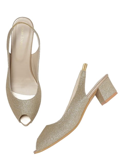 Marc Loire Women's Golden Peep Toe Block Heels Fashion Sandals, 3 UK