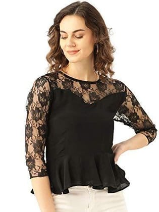 Marc Loire Women's Black Mesh Western Top, Medium