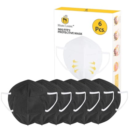 Marc Loire Cotton Reusable Face Mask (Black, Without Valve, Pack of 6) for Unisex