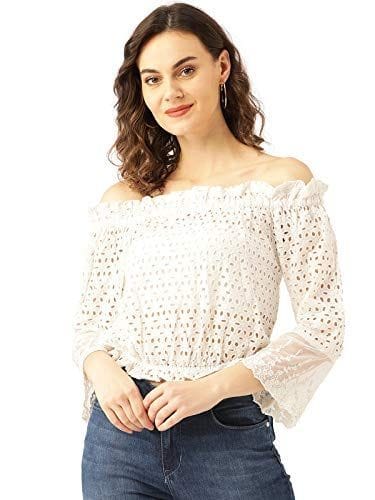 Marc Loire Women's White Fashion Western Party & Casual Wear Top