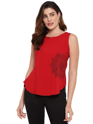 Marc Loire Women's Fashion Western Party & Casual Red Block Printed Top