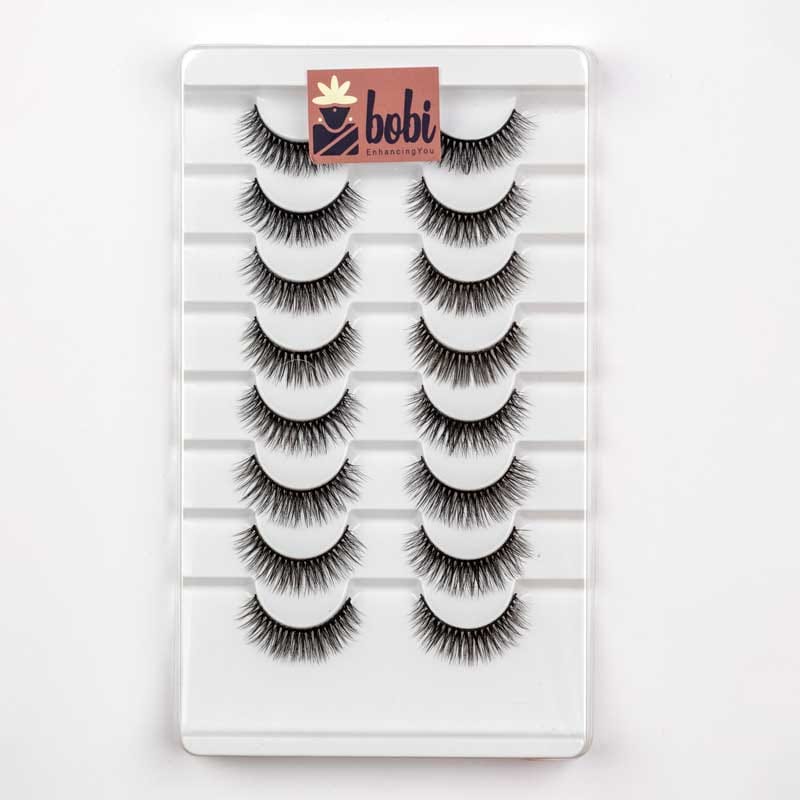 B.O.B.I Reusable Waterproof 10mm Synthetic Hair Natural vivid and shiny Long 3D Volume Eyelashes - 8 Pair-A2